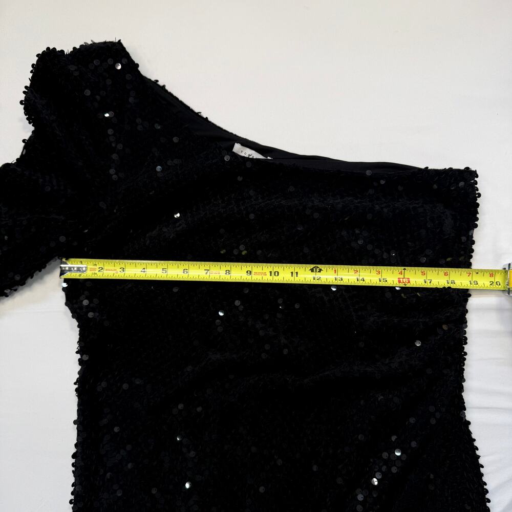 Topshop Black Sequin One Shoulder Dress US 14 NWT Cocktail Party Mini - Picture 12 of 12